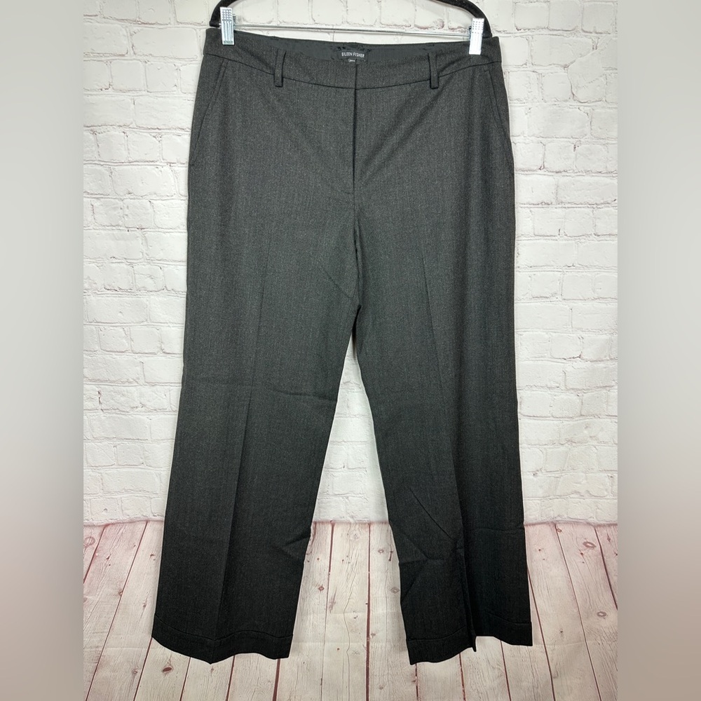 Eileen Fisher Wool blend Trousers Pockets Tapered Smart Comfort Cuffed sz 14 GUC